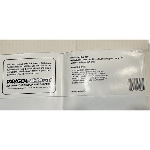 Vtg Christmas Col Jeweled Felt Advent Calendar Kit Paragon 6167 Trimming Tree - Picture 5 of 7